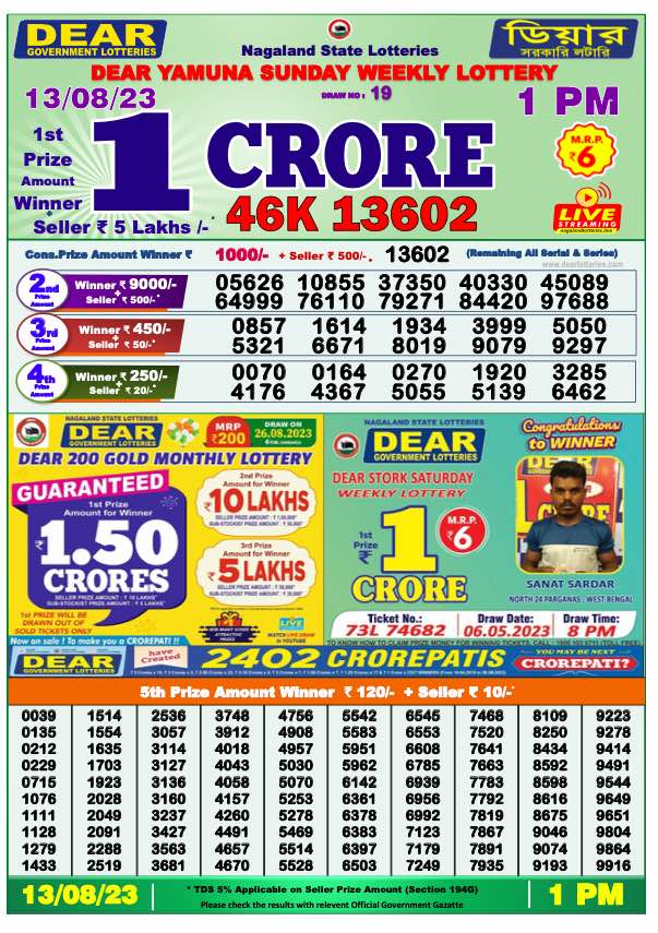 Dhankesari Result Lottery Sambad 1:00 PM Result 13.8.2023