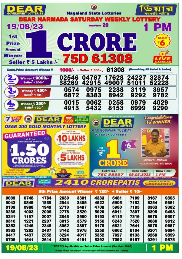 Dhankesari Result Lottery Sambad 1:00 PM Result 19.8.2023