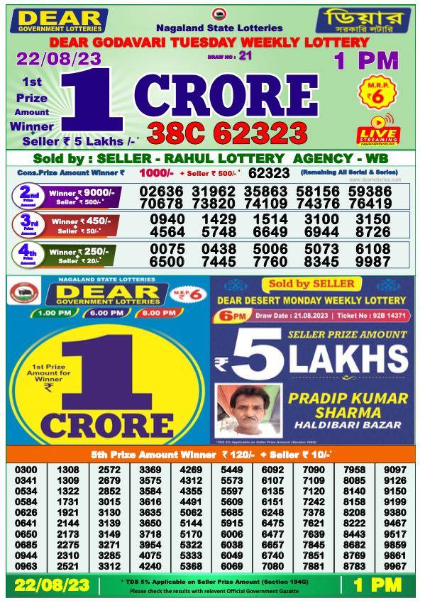 Dhankesari Result Lottery Sambad 1:00 PM Result 22.8.2023