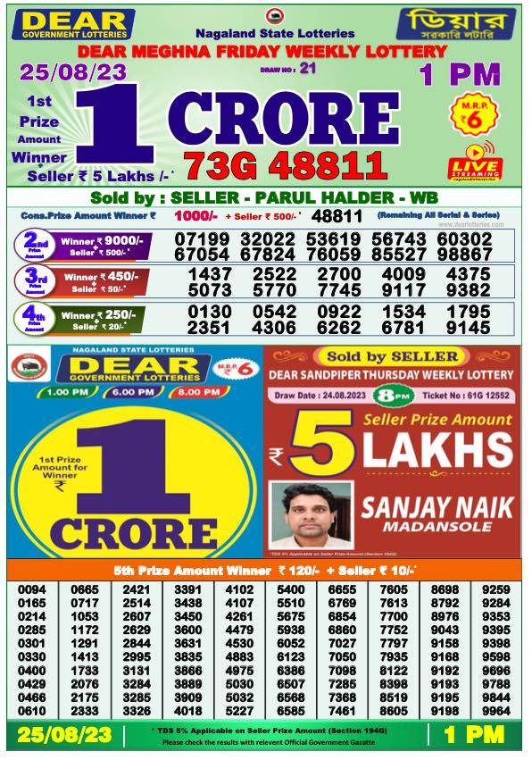 Dhankesari Result Lottery Sambad 1:00 PM Result 25.8.2023
