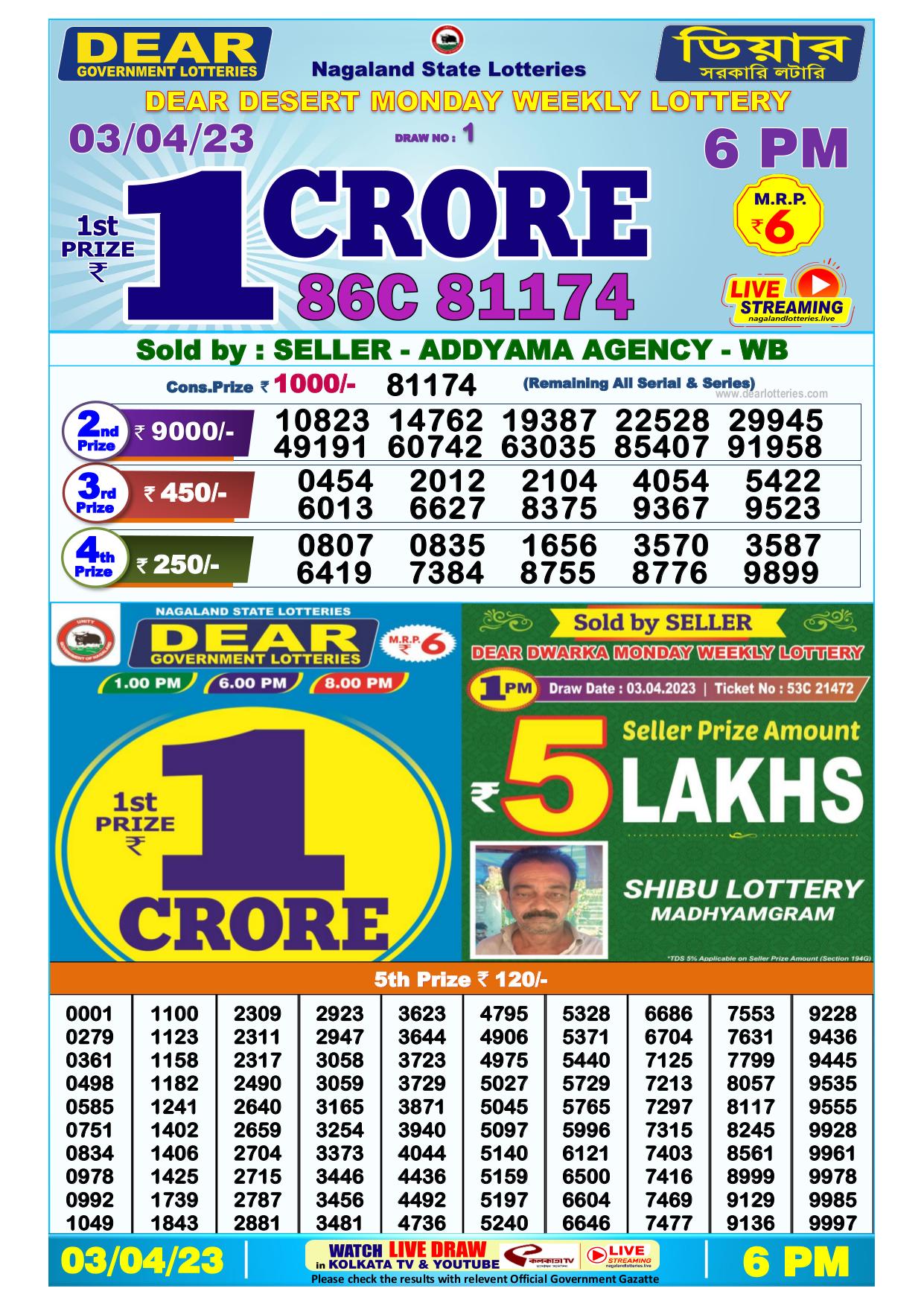 Dhankesari Result Today Lottery Sambad 6:00 PM 3.4.2023