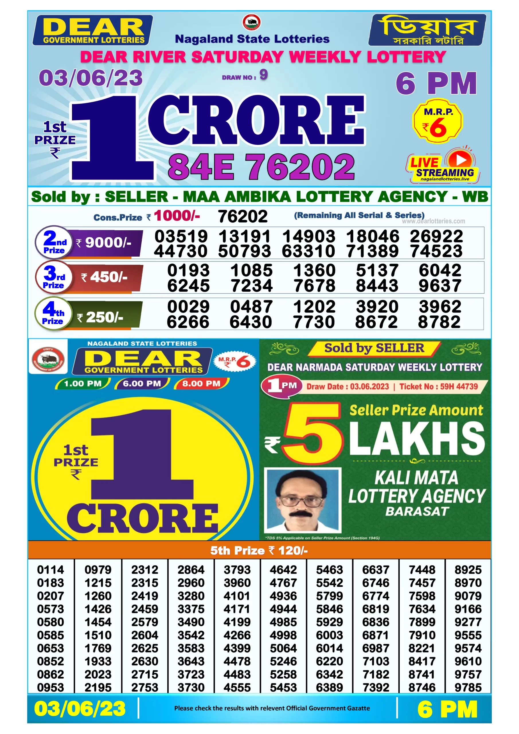 Dhankesari Result Today Lottery Sambad 6:00 PM 3.6.2023