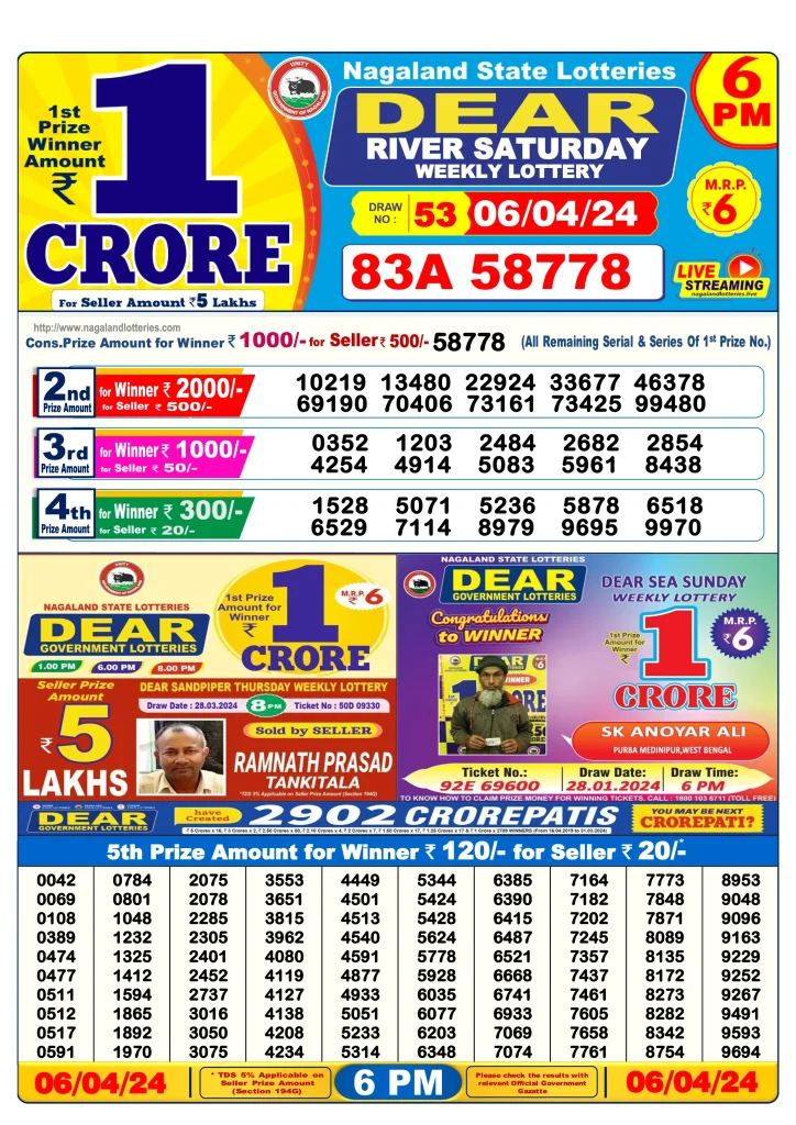 Dhankesari Result Today Lottery Sambad 6:00 PM 6.4.2024