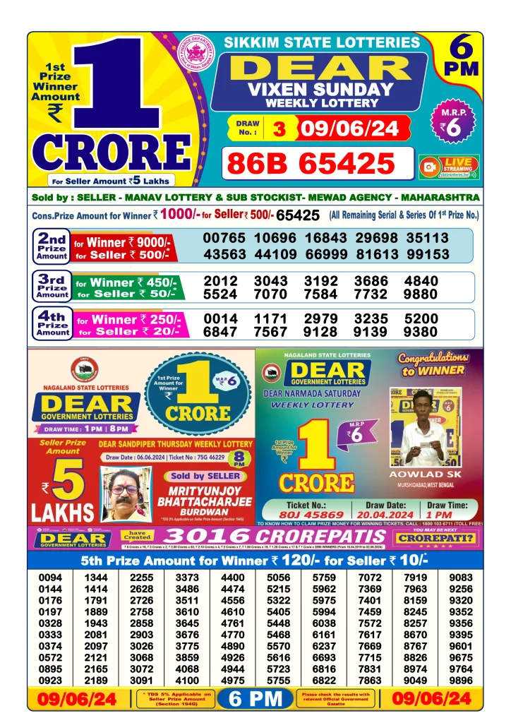 Dhankesari Result Today Lottery Sambad 6:00 PM 9.6.2024