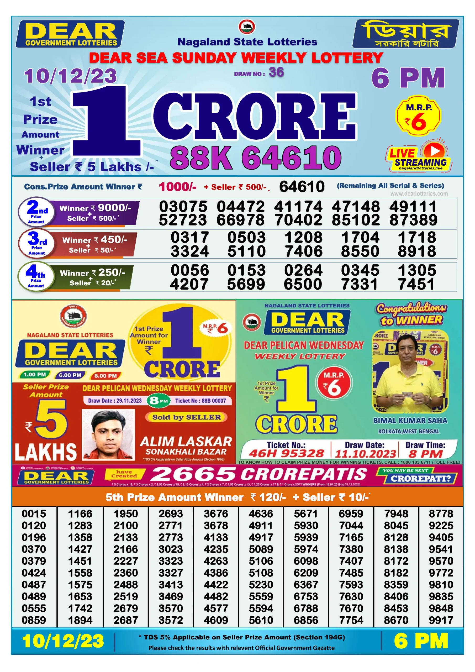 Dhankesari Result Today Lottery Sambad 6:00 PM 10.12.2023