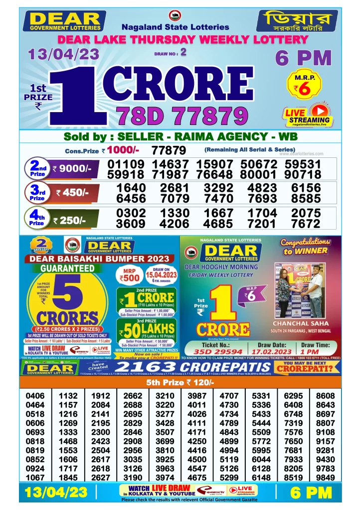 Dhankesari Result Today Lottery Sambad 6:00 PM 13.4.2023