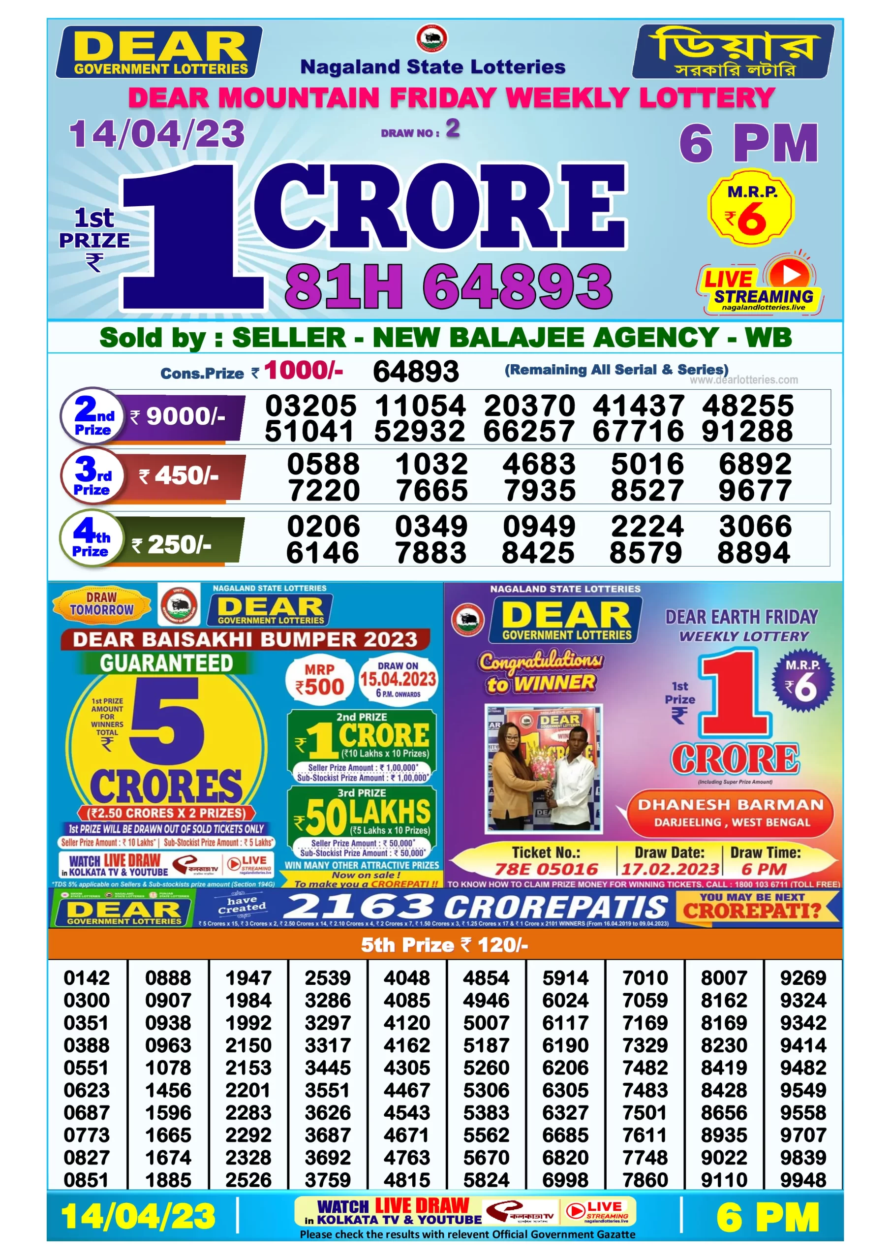 Dhankesari Result Today Lottery Sambad 6:00 PM 14.4.2023