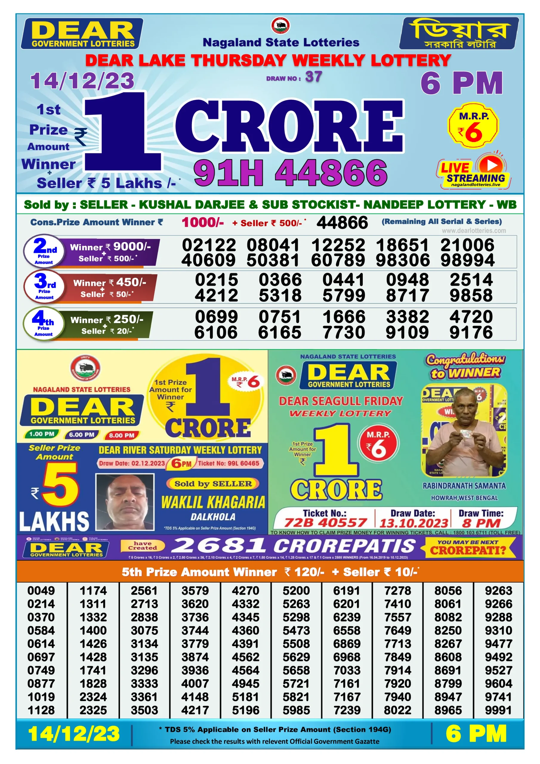 Dhankesari Result Today Lottery Sambad 6:00 PM 14.12.2023