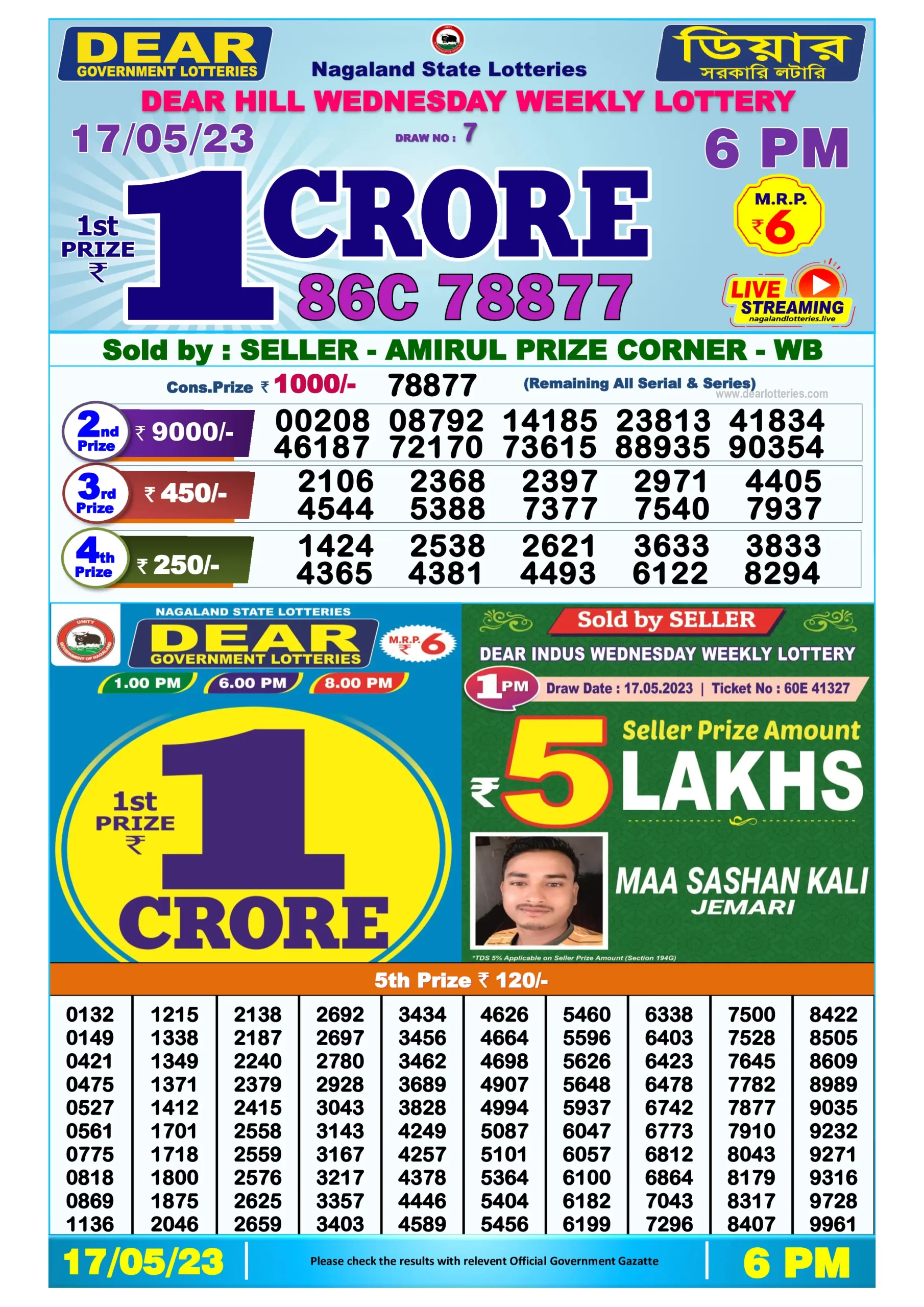 Dhankesari Result Today Lottery Sambad 6:00 PM 17.5.2023
