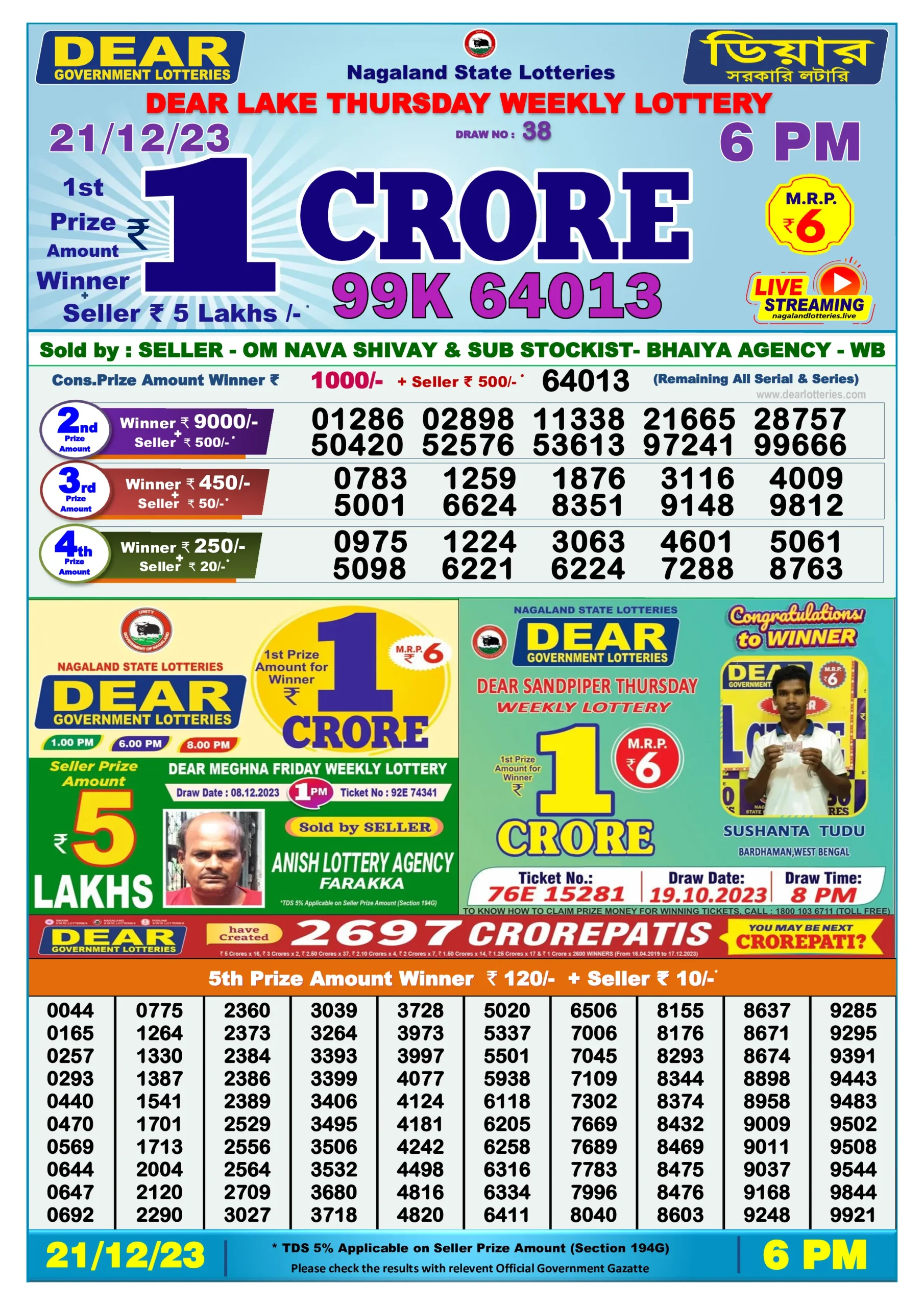 Dhankesari Result Today Lottery Sambad 6:00 PM 21.12.2023