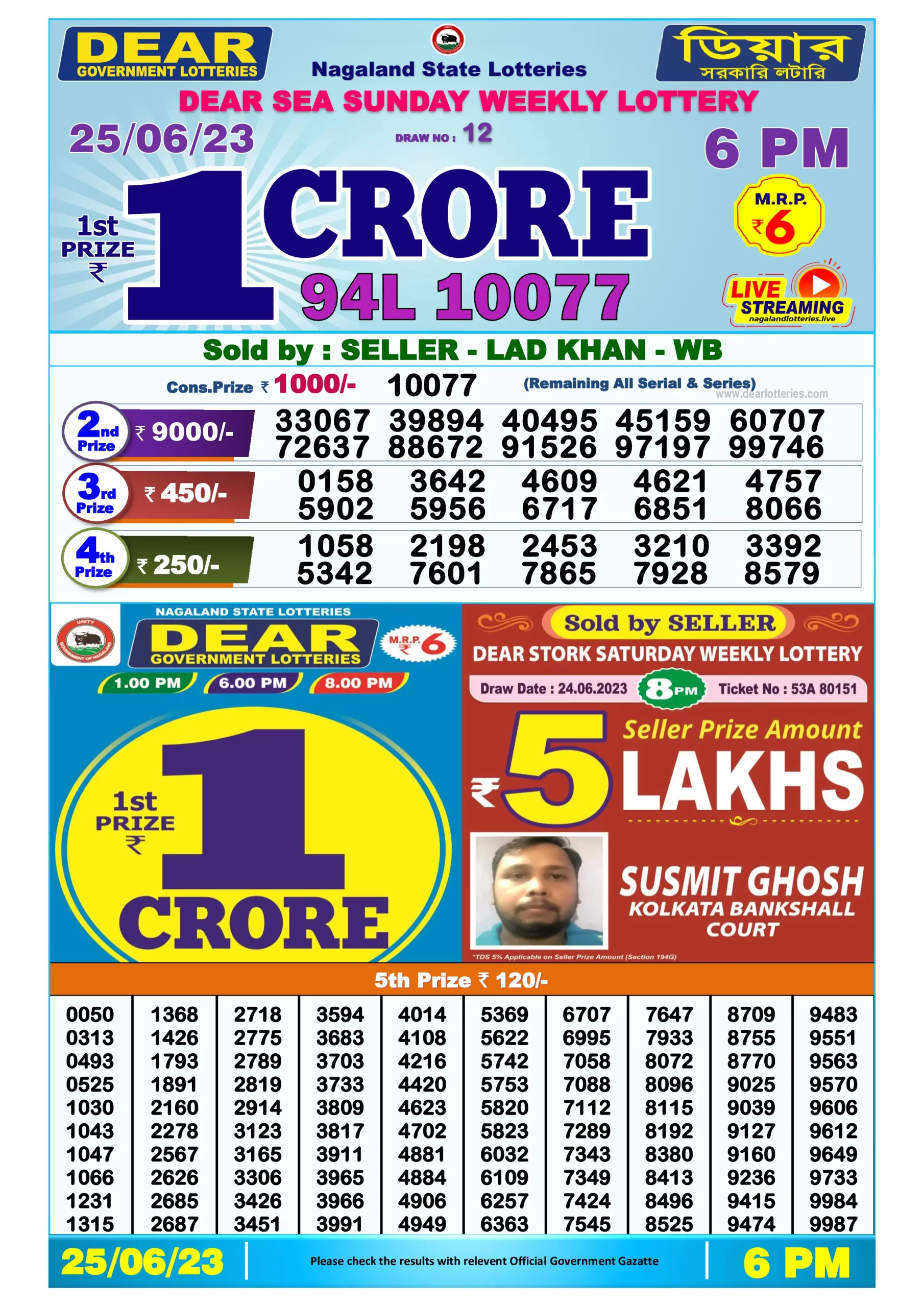 Dhankesari Result Today Lottery Sambad 6:00 PM 25.6.2023