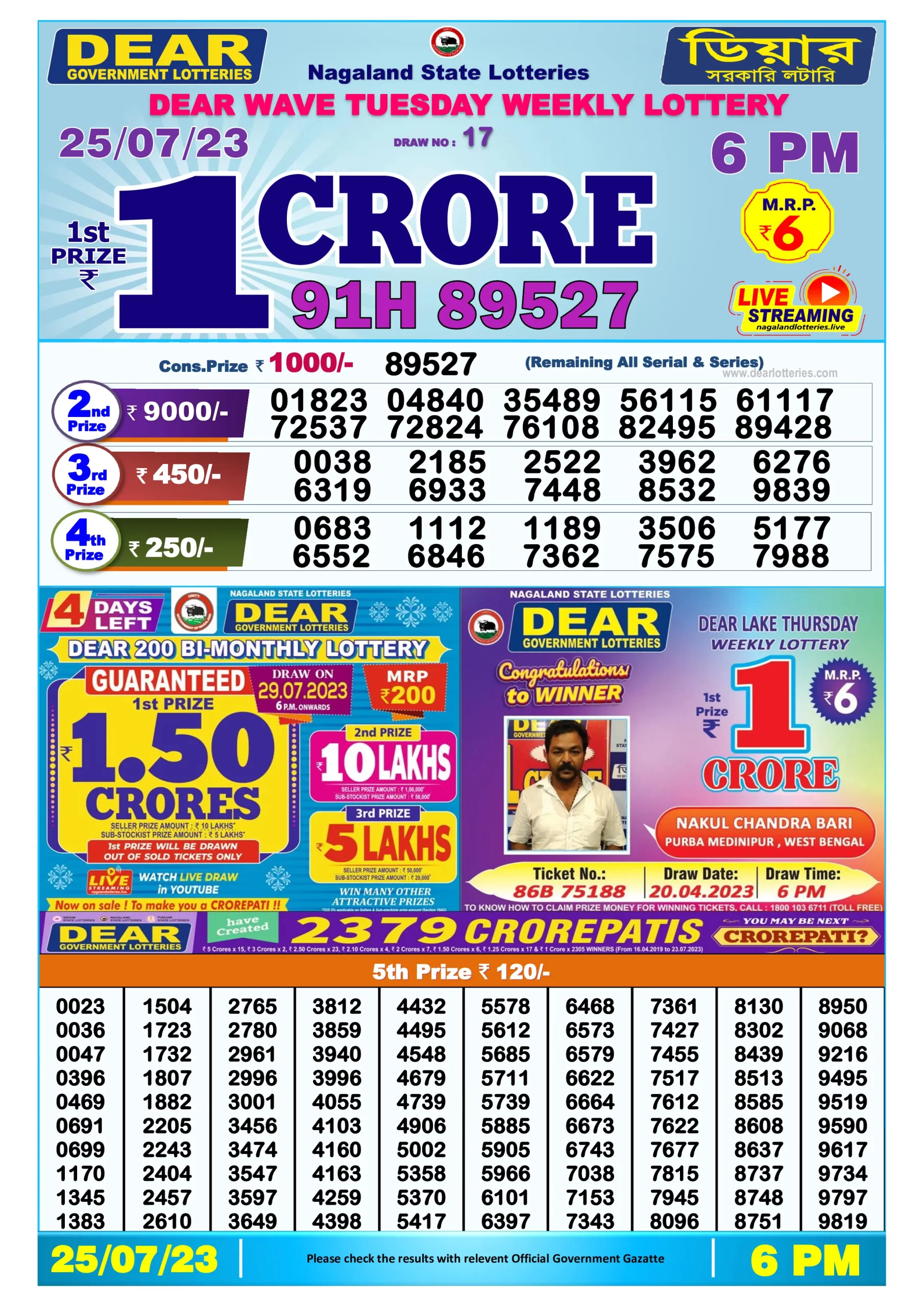 Dhankesari Result 25.7.2023 Today 1 PM, 6 PM, 8 PM Lottery Sambad