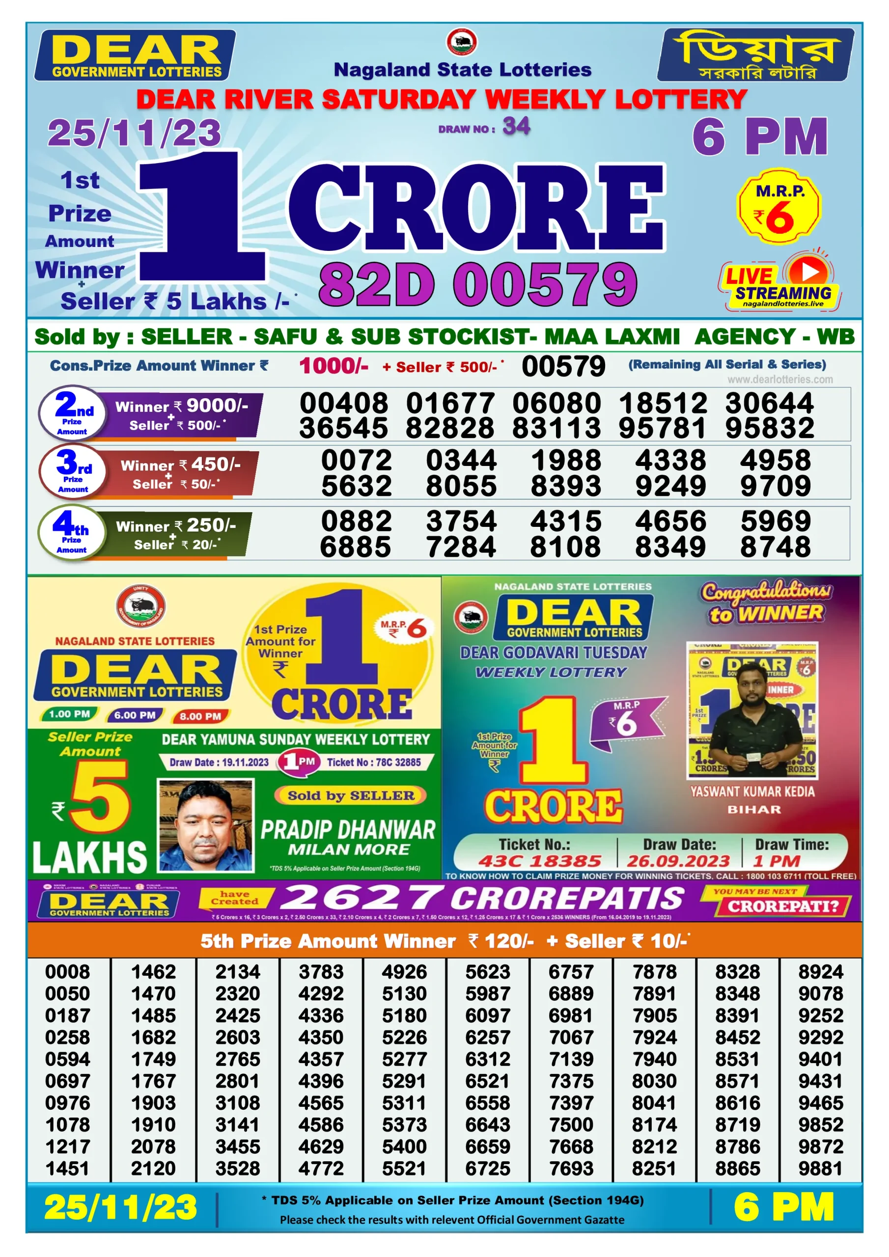 Dhankesari Result Today Lottery Sambad 6:00 PM 25.11.2023