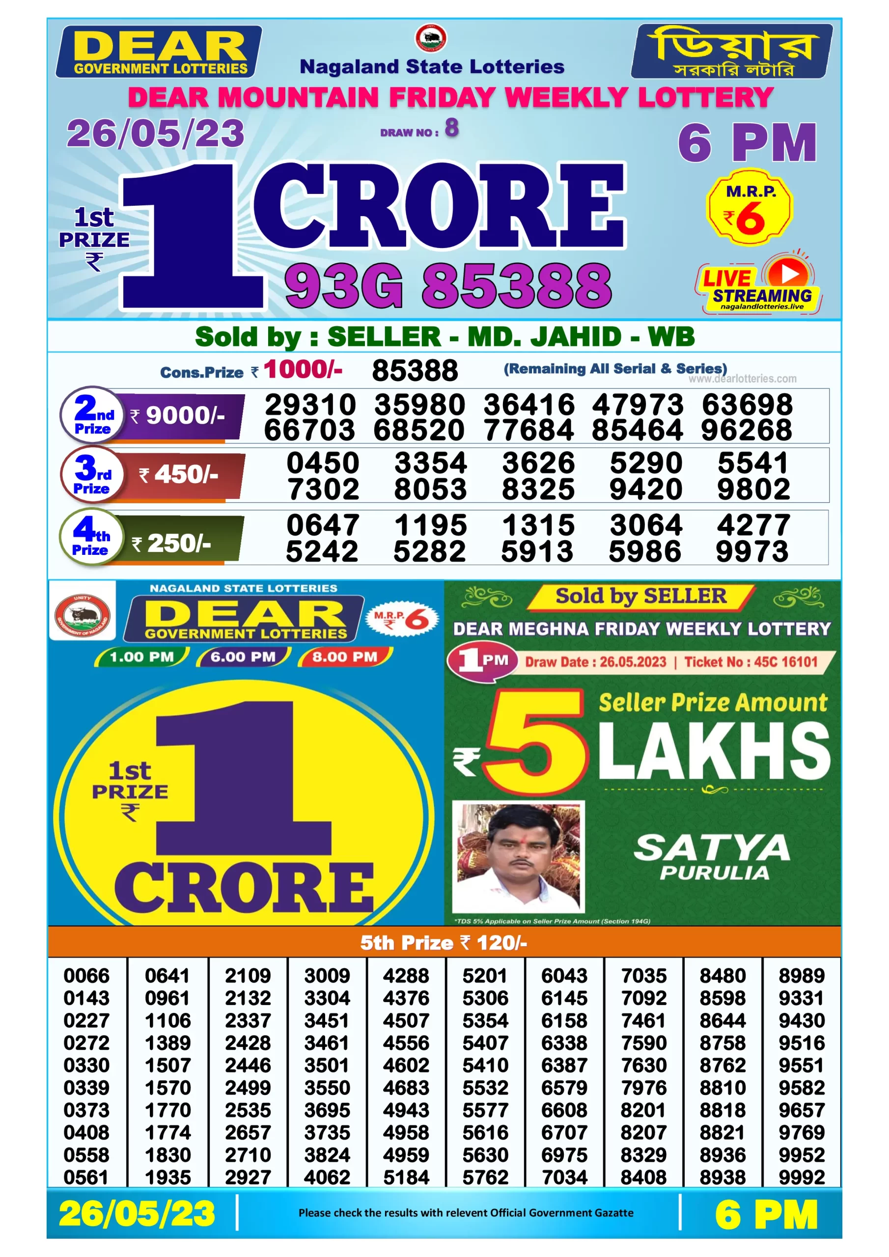 Dhankesari Result Today Lottery Sambad 6:00 PM 26.5.2023