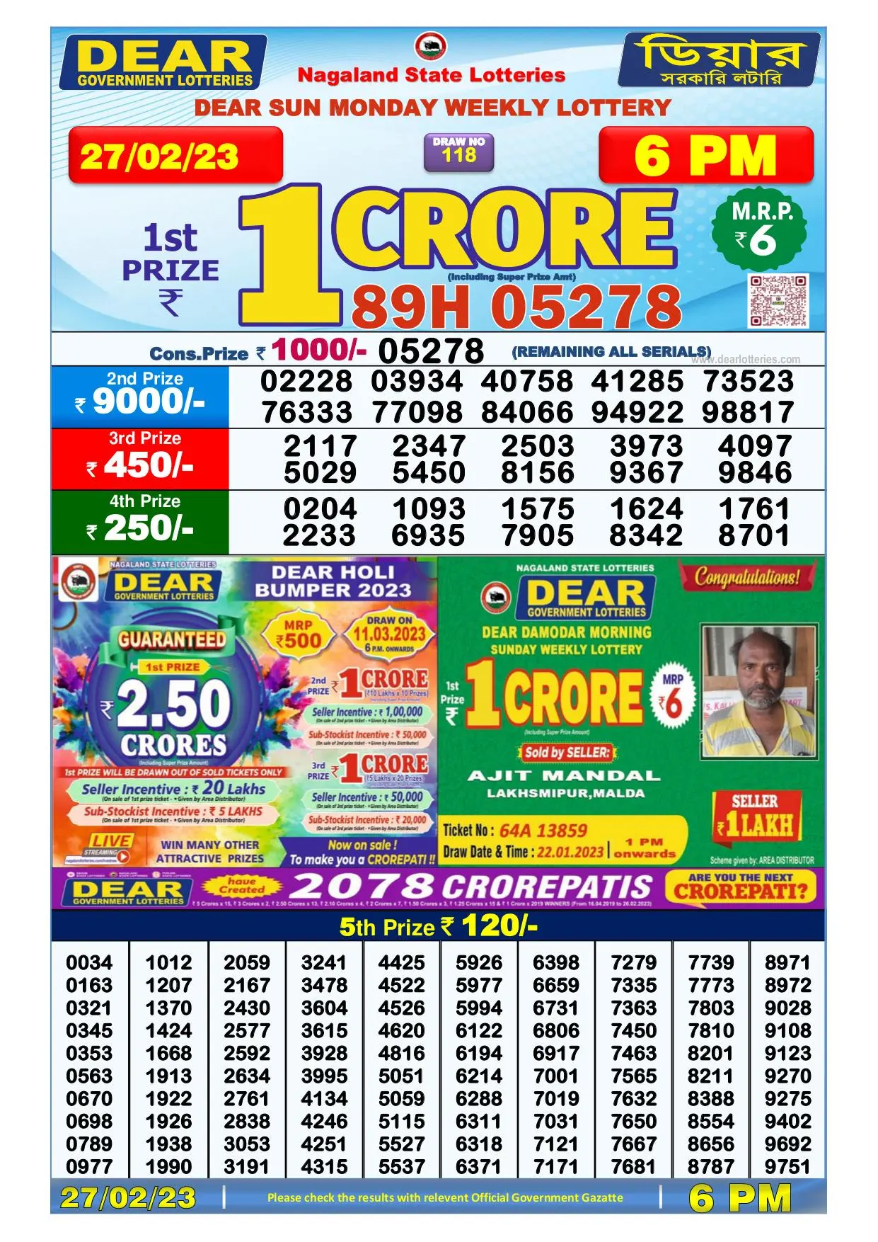 Dhankesari Result Today Lottery Sambad 6:00 PM 27.2.2023