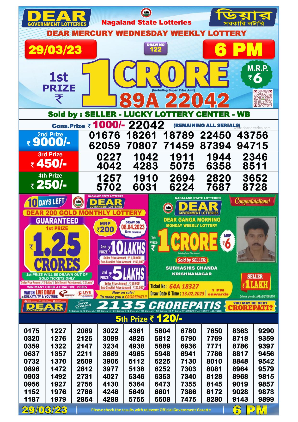 Dhankesari Result Today Lottery Sambad 6:00 PM 29.3.2023