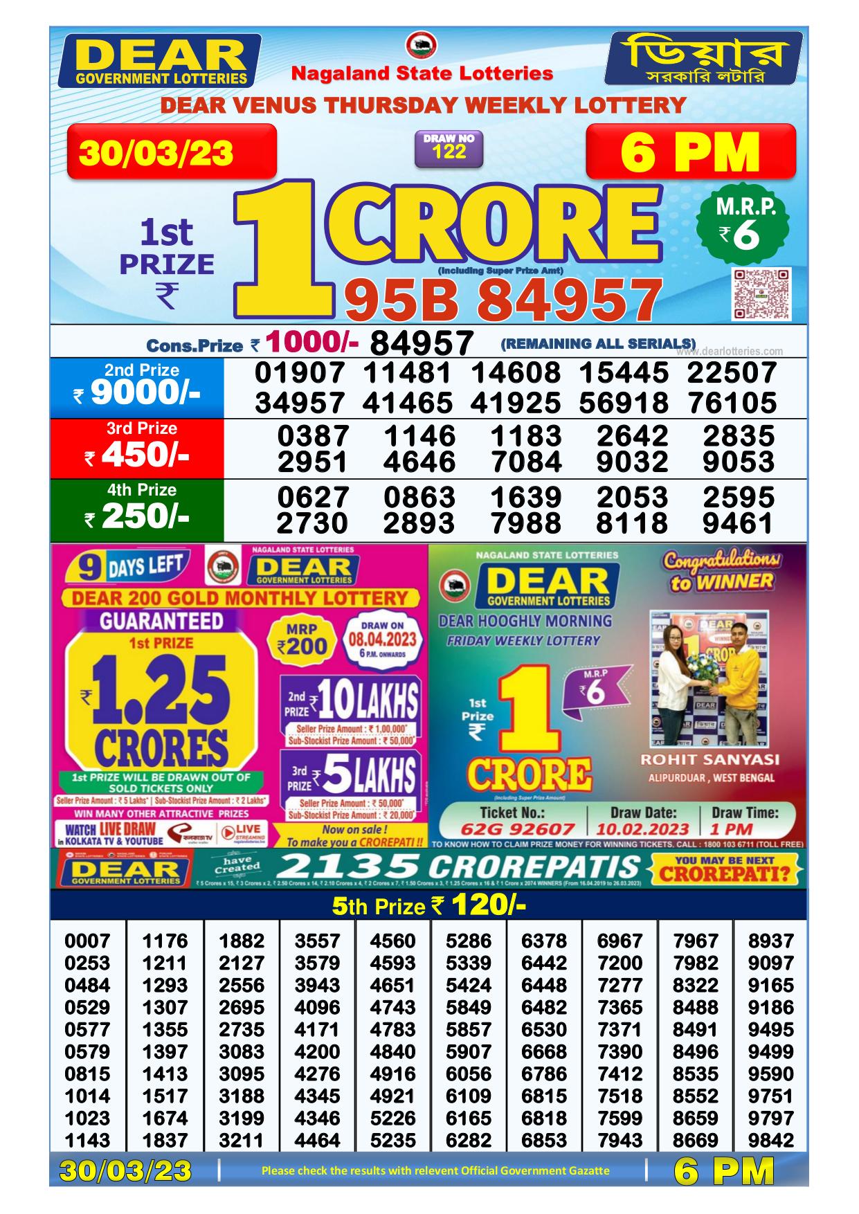 Dhankesari Result Today Lottery Sambad 6:00 PM 30.3.2023