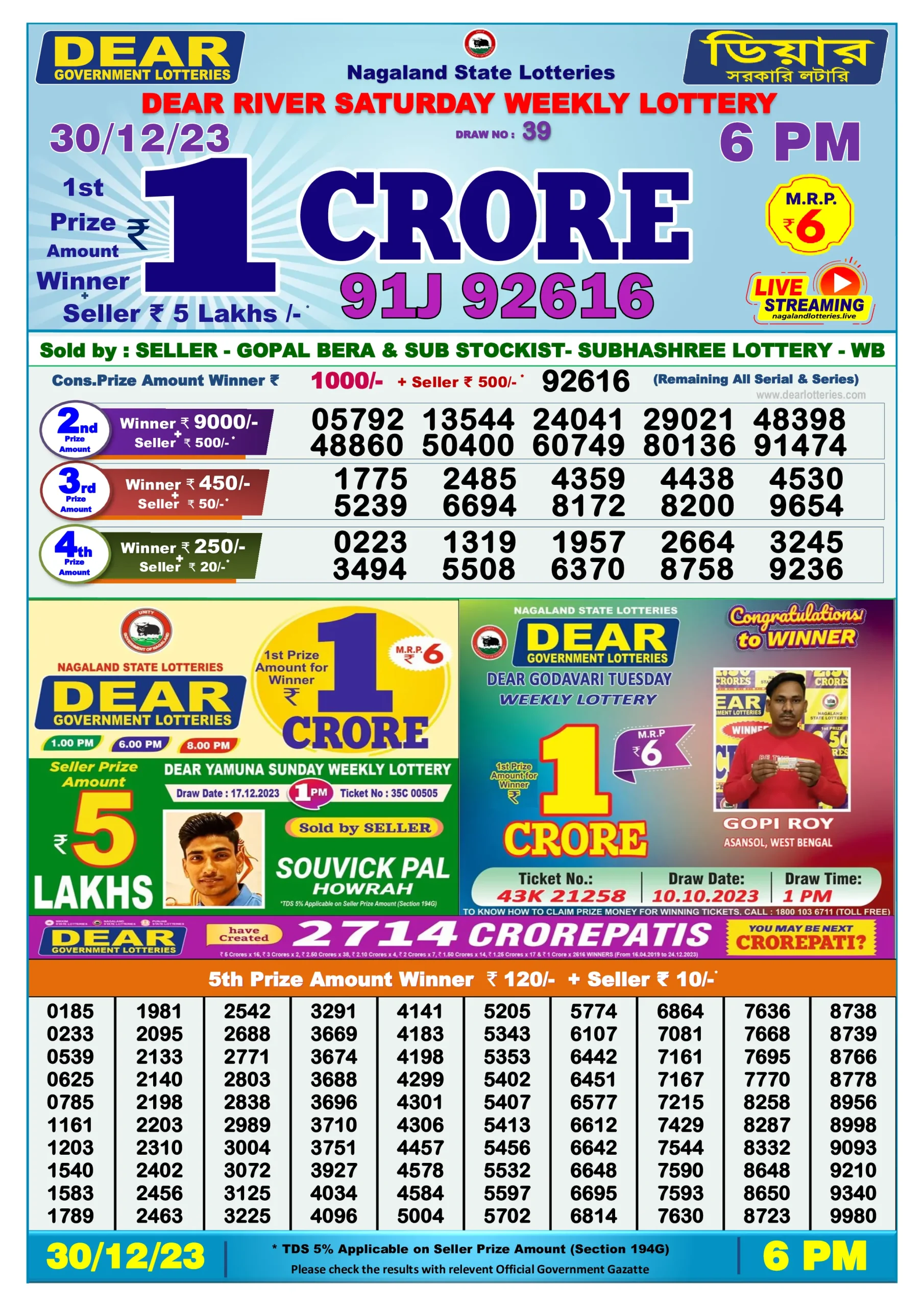 Dhankesari Result Today Lottery Sambad 6:00 PM 30.12.2023