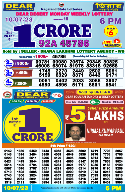 Dhankesari Result Today Lottery Sambad 6:00 PM 10.7.2023