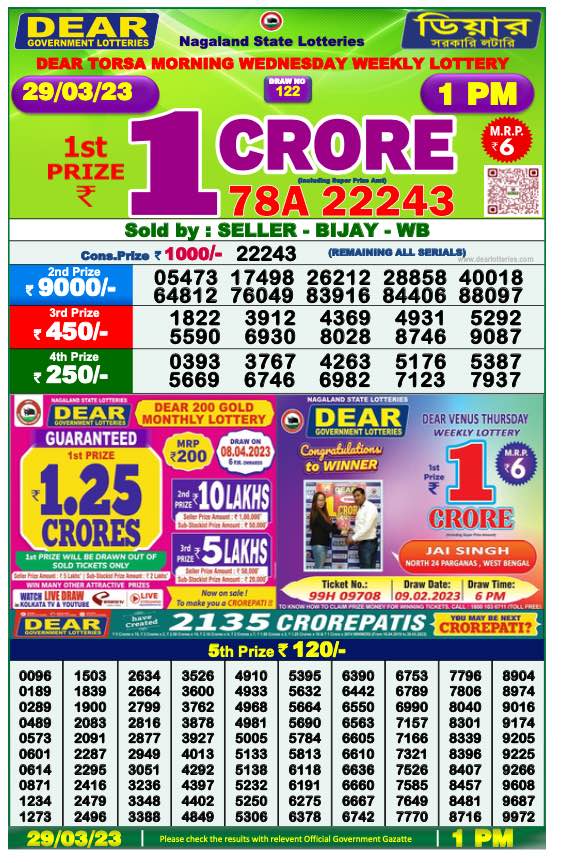 Dhankesari Result Lottery Sambad 1:00 PM Result 29.3.2023