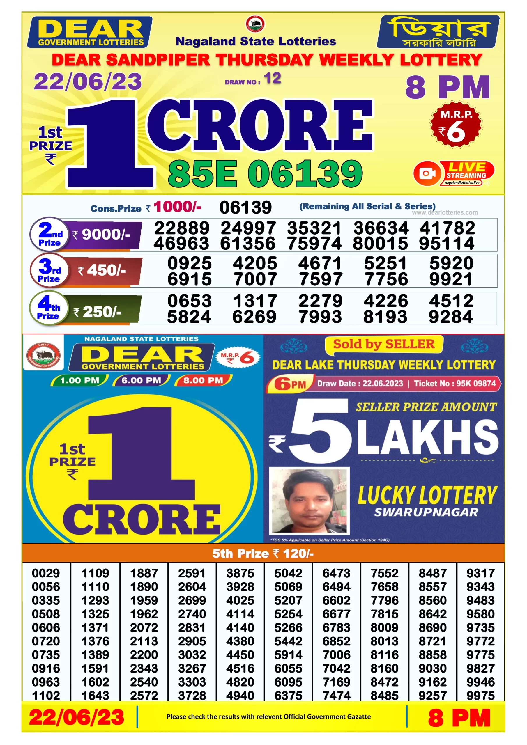 Dhankesari Result 8:00 PM Lottery Sambad Evening 22.6.2023