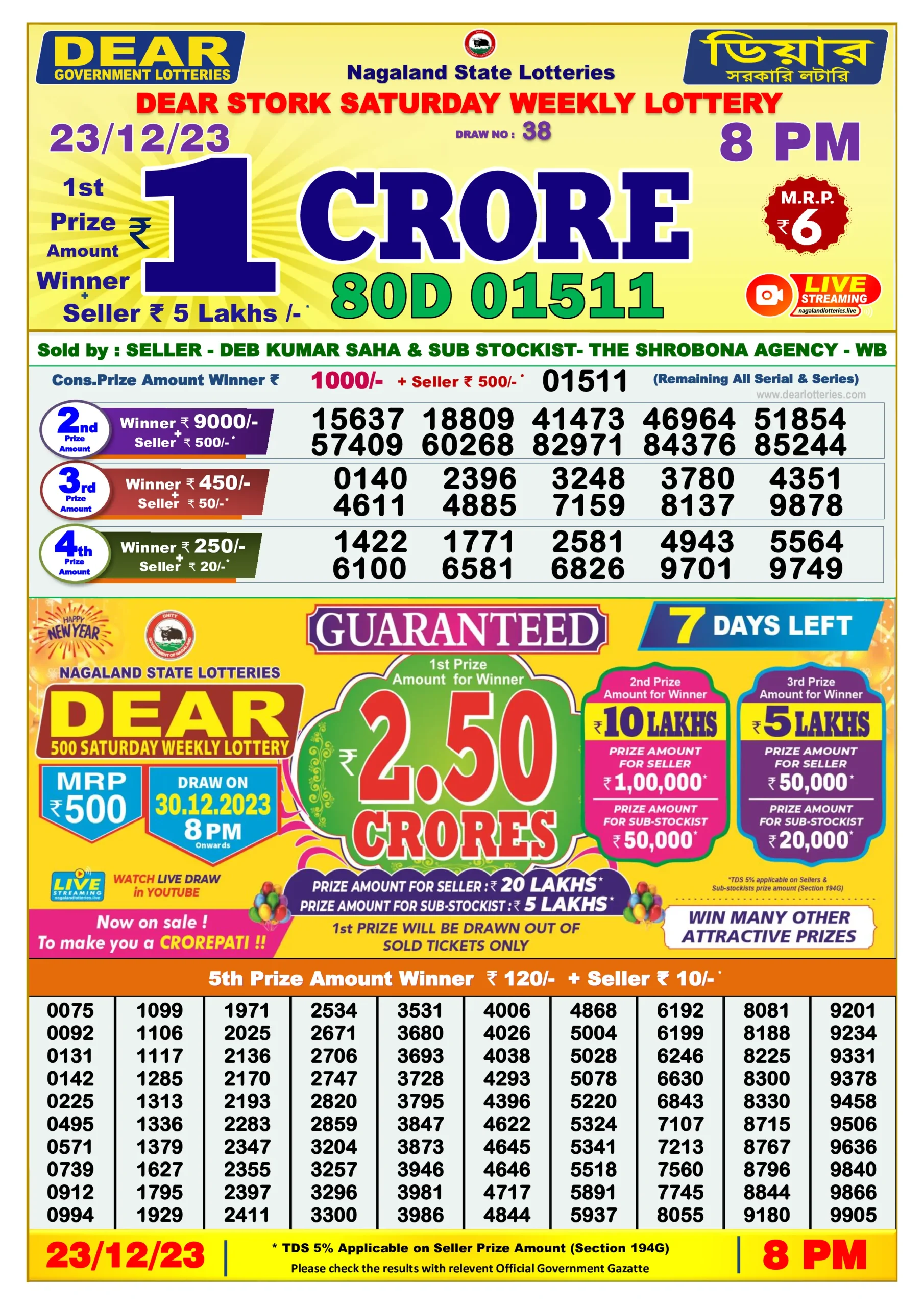 Dhankesari Result 8:00 PM Lottery Sambad Evening 23.12.2023