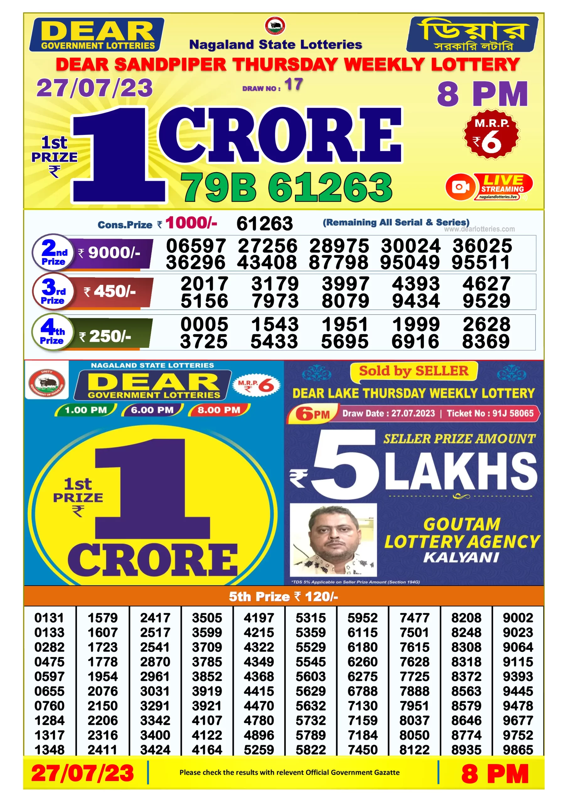 Dhankesari Result 8:00 PM Lottery Sambad Evening 27.7.2023