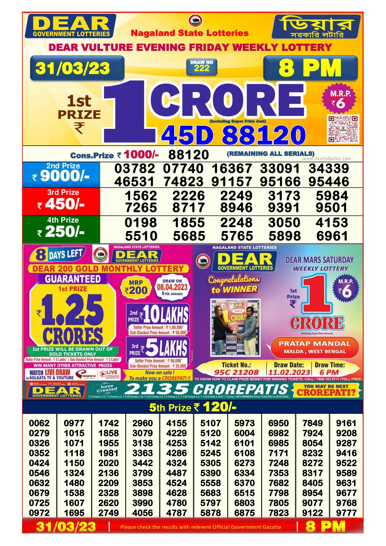 Dhankesari Result 8:00 PM Lottery Sambad Evening 31.3.2023