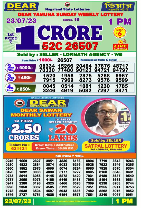 Dhankesari Result Lottery Sambad 1:00 PM Result 23.7.2023