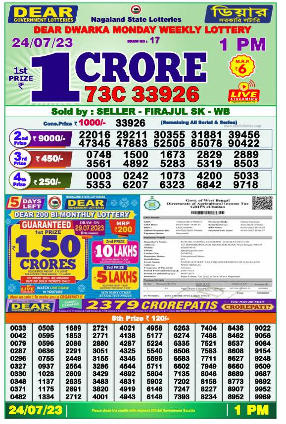 Dhankesari Result Lottery Sambad 1:00 PM Result 25.7.2023