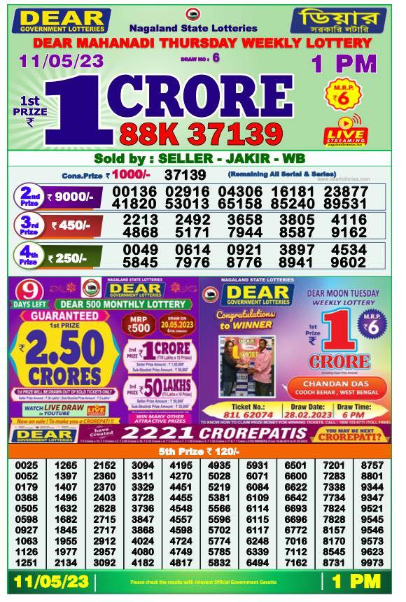Dhankesari Result Lottery Sambad 1:00 PM Result 11.5.2023