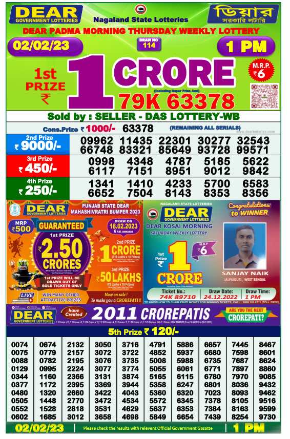 Dhankesari Result Lottery Sambad 1:00 PM Result 2.2.2023