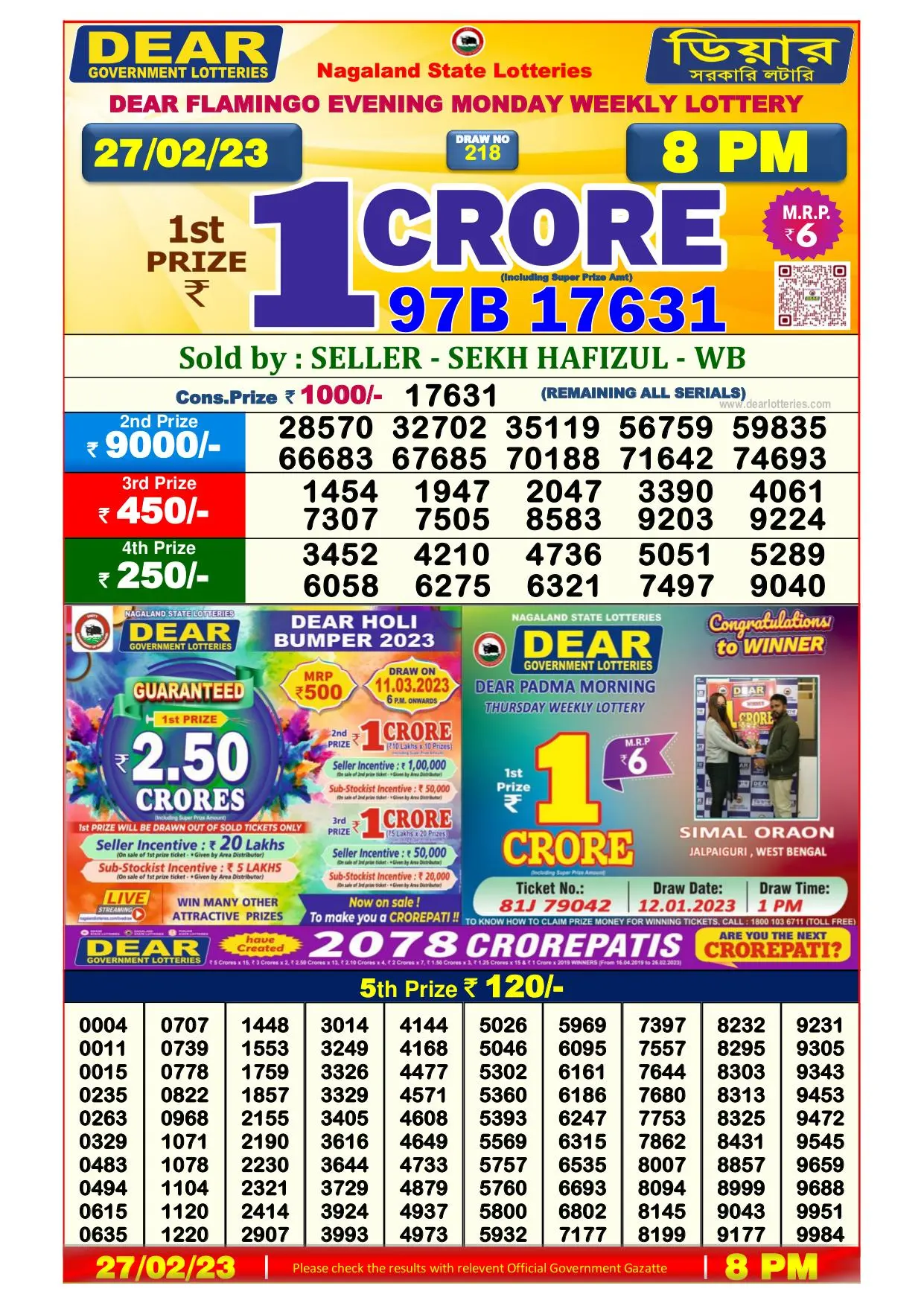 Dhankesari Result 8:00 PM Lottery Sambad Evening 27.2.2023