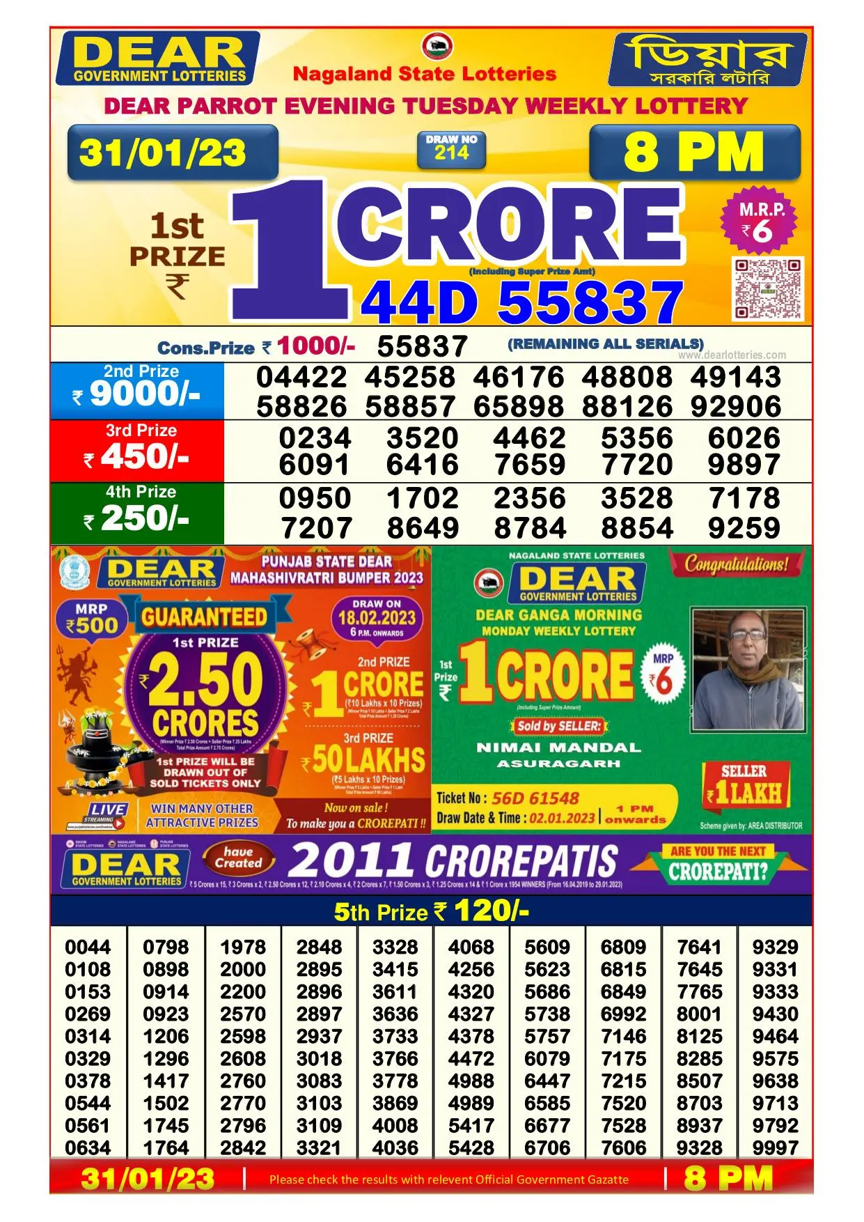 Dhankesari Result 8:00 PM Lottery Sambad Evening 31.1.2023