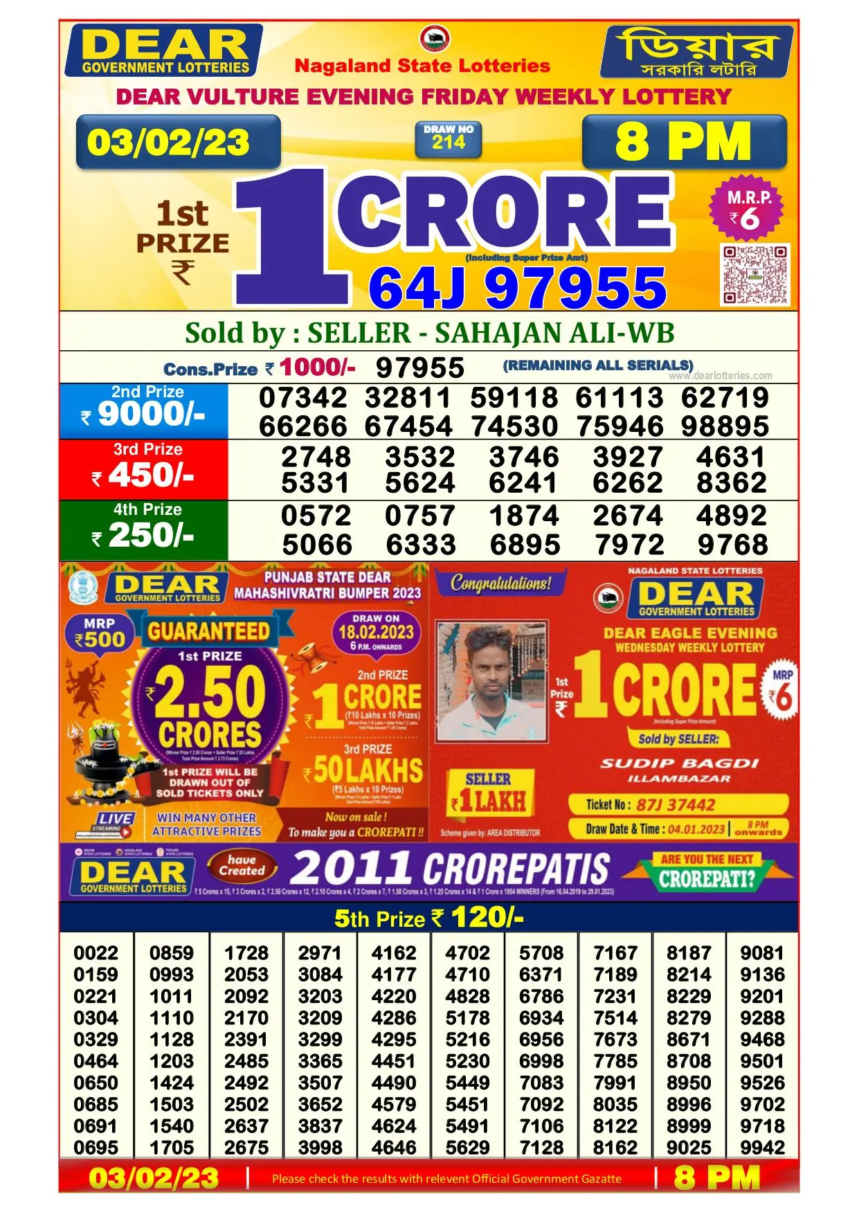 Dhankesari Result 8:00 PM Lottery Sambad Evening 3.2.2023