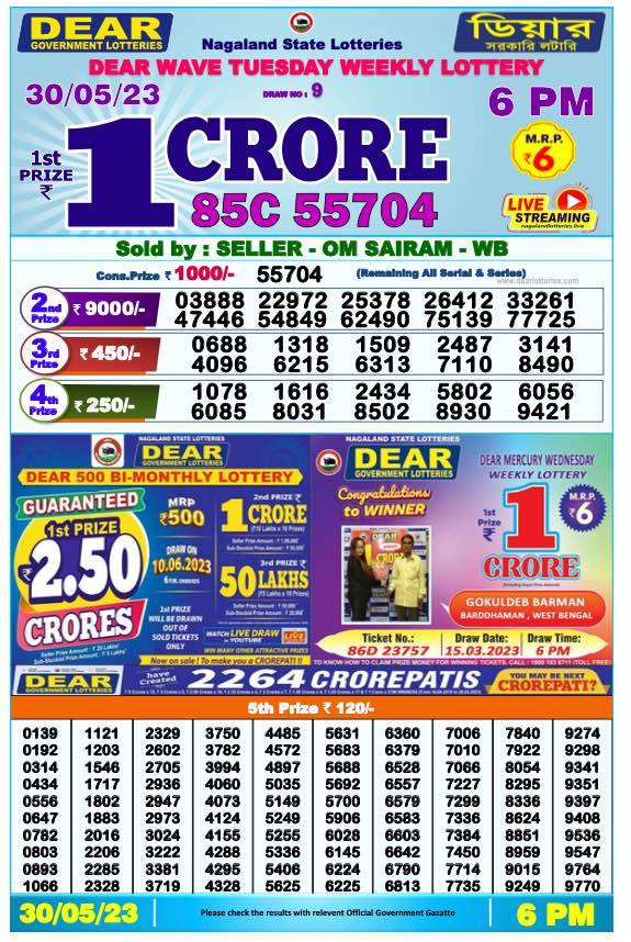 Dhankesari Result Today Lottery Sambad 6:00 PM 30.5.2023