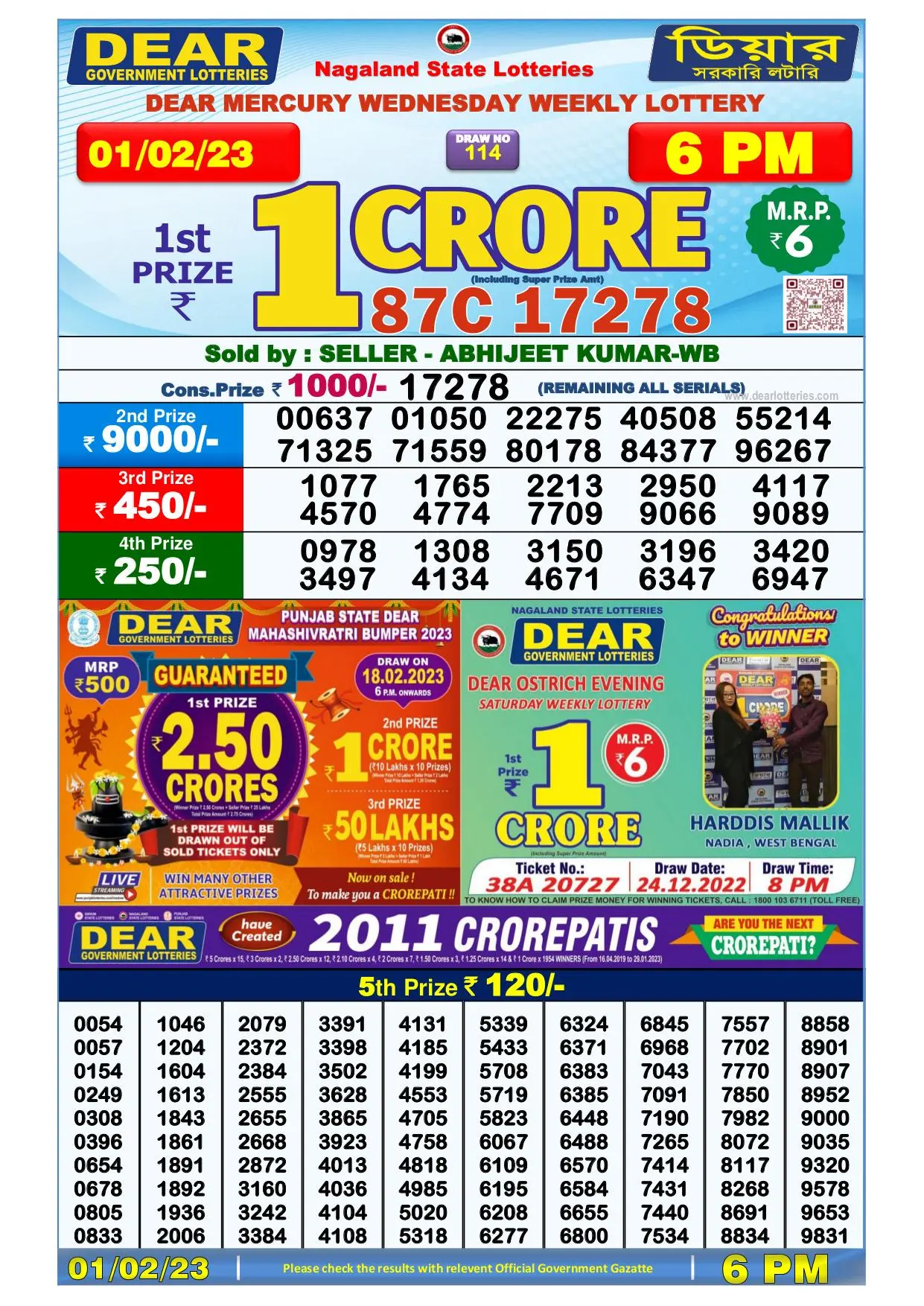 Dhankesari Dear Lottery Today Result 6:00 PM 1.2.2023