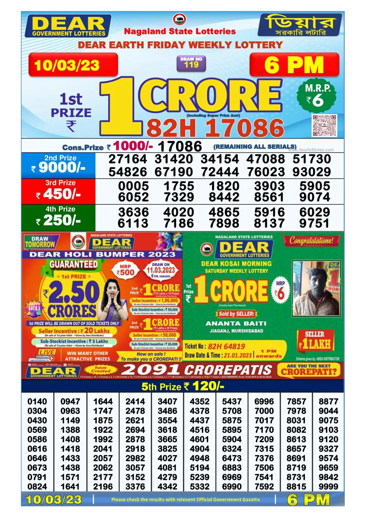 Dhankesari Result Today Lottery Sambad 6:00 PM 10.3.2023