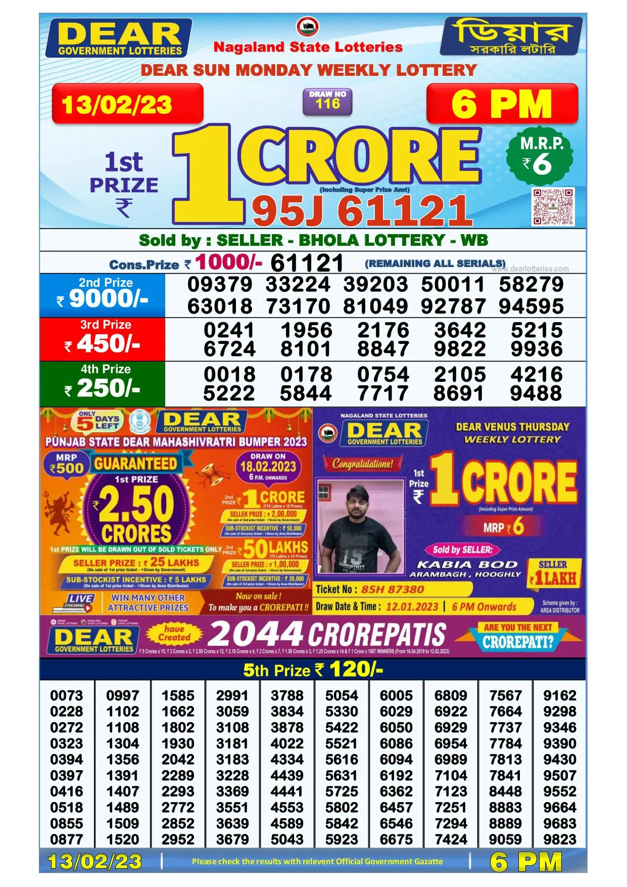Dhankesari Result Today Lottery Sambad 6:00 PM 13.2.2023