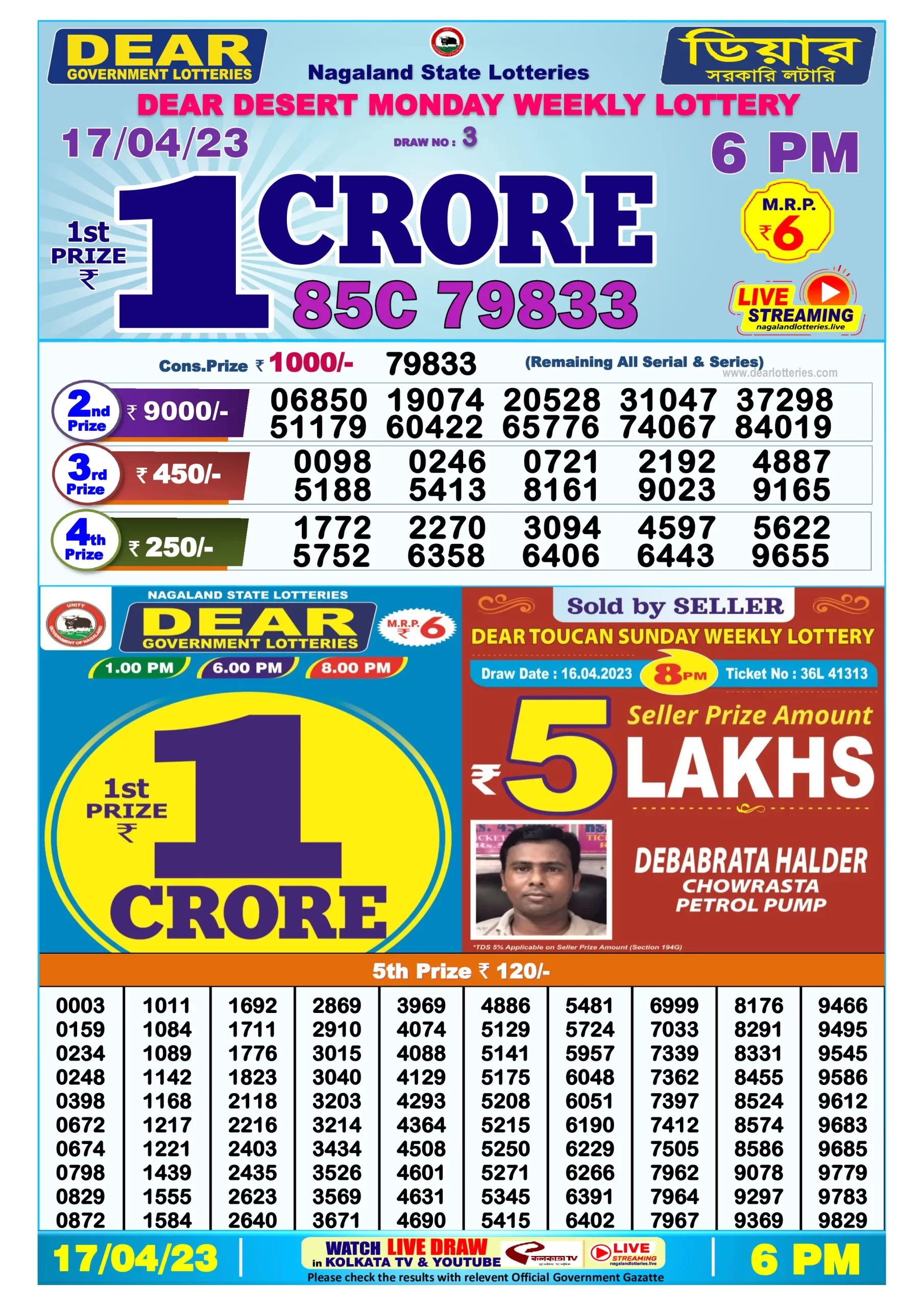 Dhankesari Result Today Lottery Sambad 6:00 PM 17.4.2023