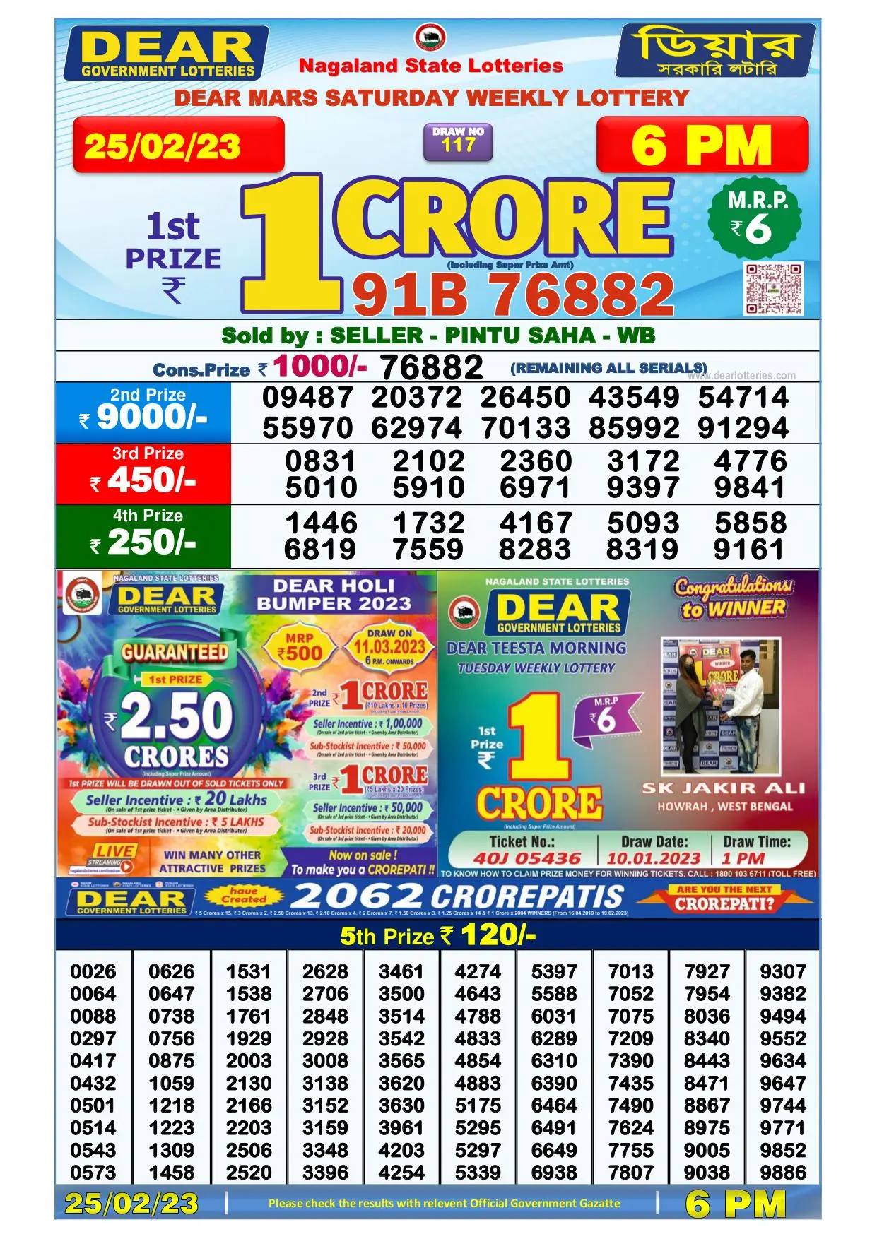 Dhankesari Result Today Lottery Sambad 6:00 PM 24.2.2023