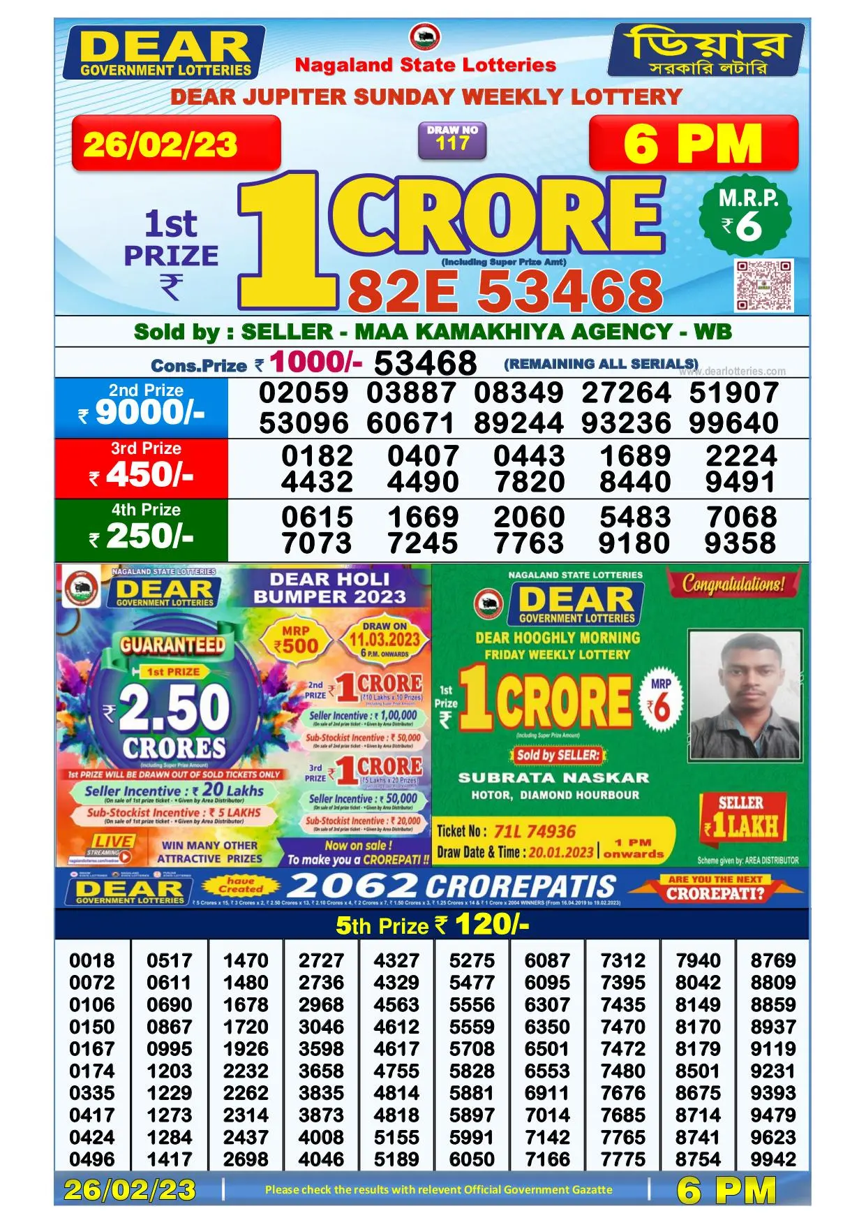Dhankesari Result Today Lottery Sambad 6:00 PM 26.2.2023