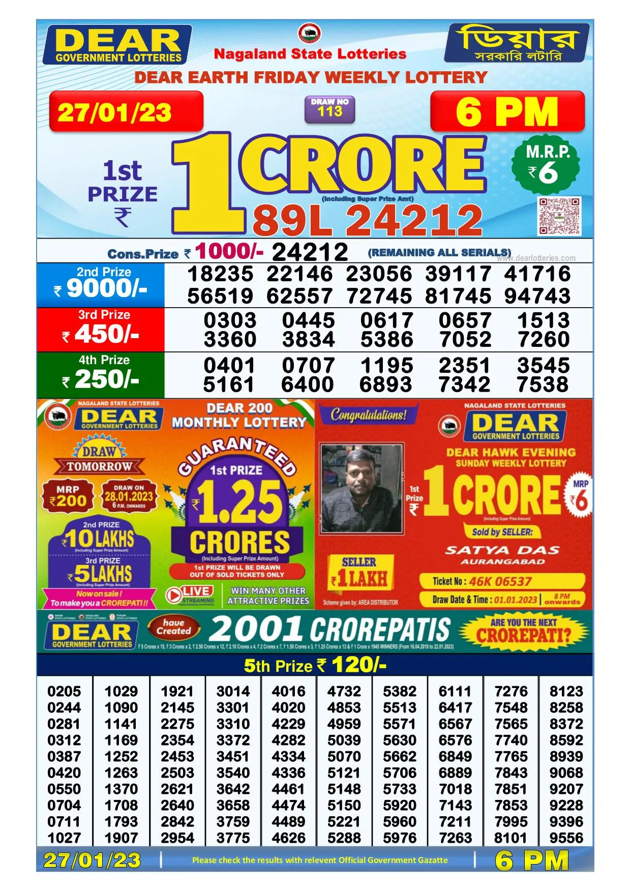 Dhankesari Result Today Lottery Sambad 6:00 PM 27.1.2023
