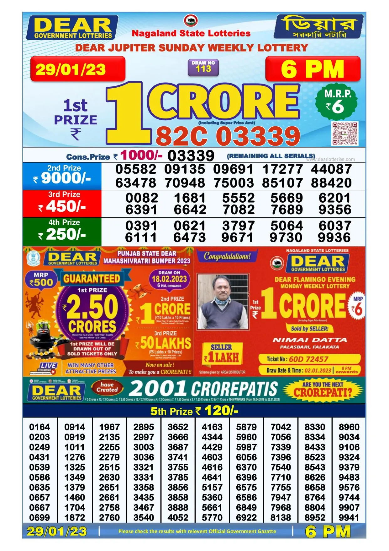 Dhankesari Result Today Lottery Sambad 6:00 PM 29.1.2023
