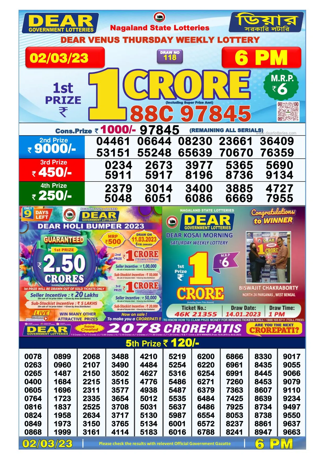 Dhankesari Result Today Lottery Sambad 6:00 PM 2.3.2023