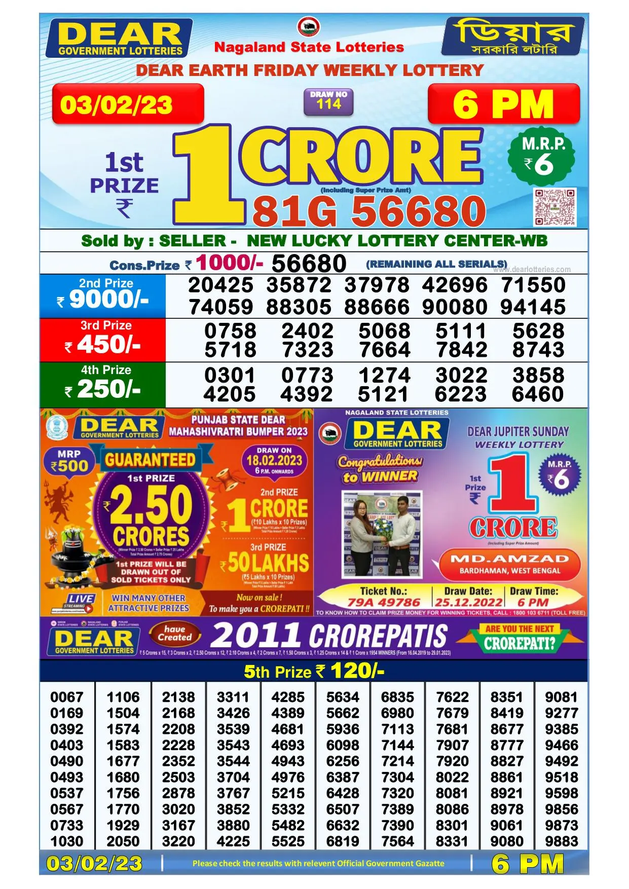 Dhankesari Result Today Lottery Sambad 6:00 PM 3.2.2023