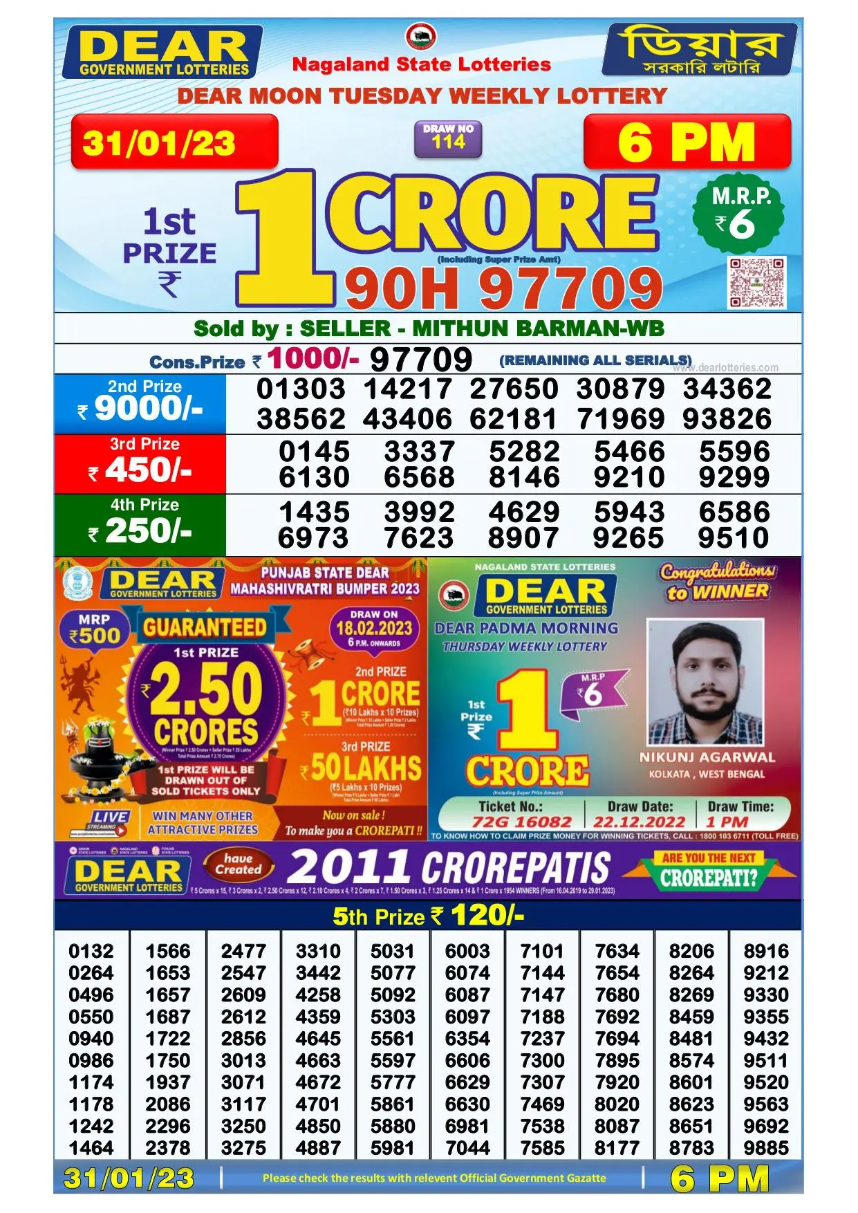 Dhankesari Result Today Lottery Sambad 6:00 PM 31.1.2023