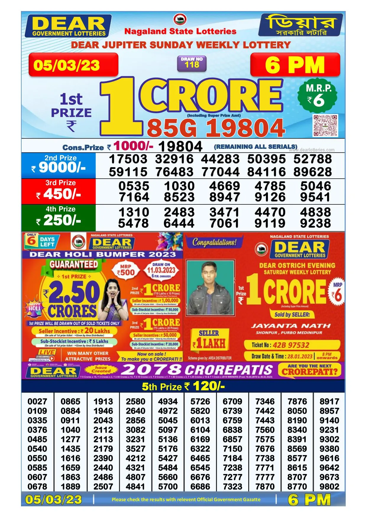 Dhankesari Result Today Lottery Sambad 6:00 PM 5.3.2023