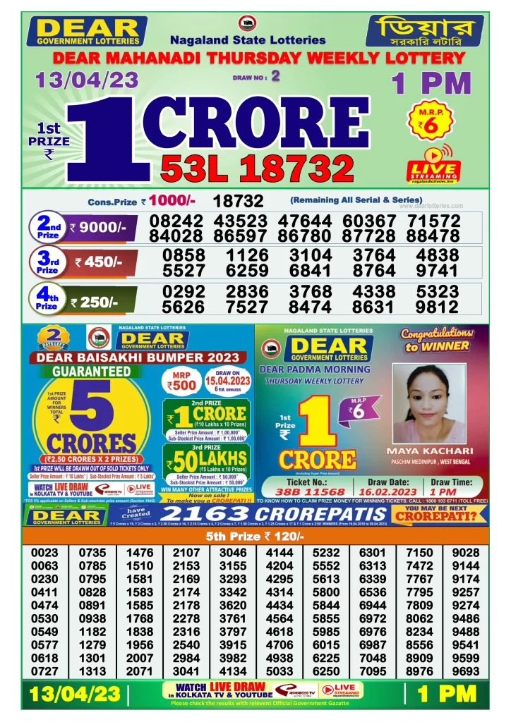 Dhankesari Result Lottery Sambad 1:00 PM Result 13.4.2023