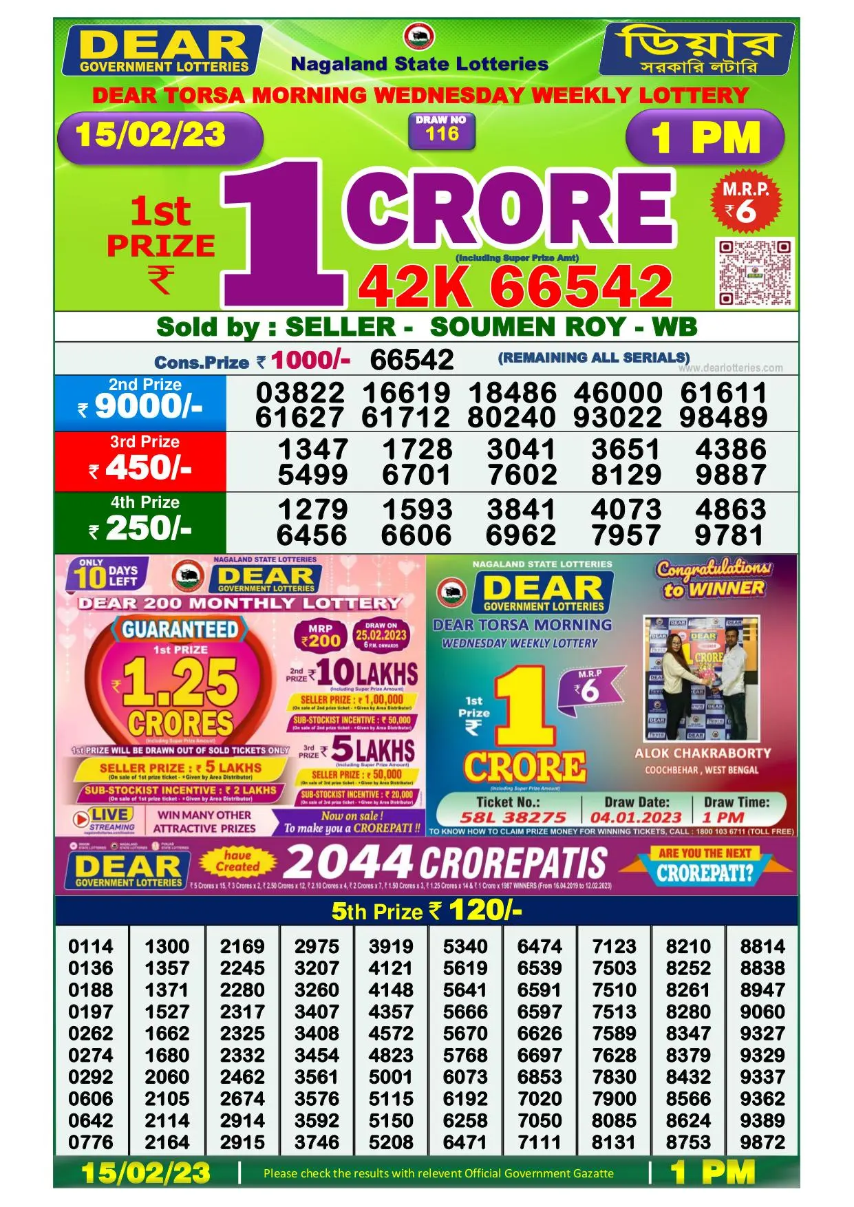Dhankesari Result Lottery Sambad 1:00 PM Result 15.2.2023
